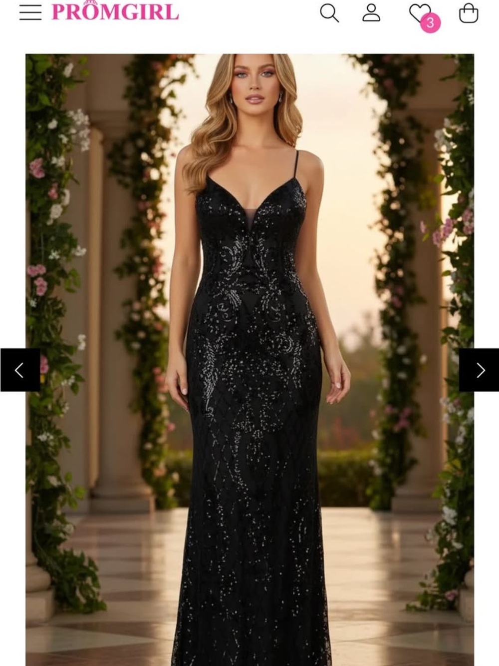 PromGirl Black Sequin Spaghetti-Strap Maxi Gown